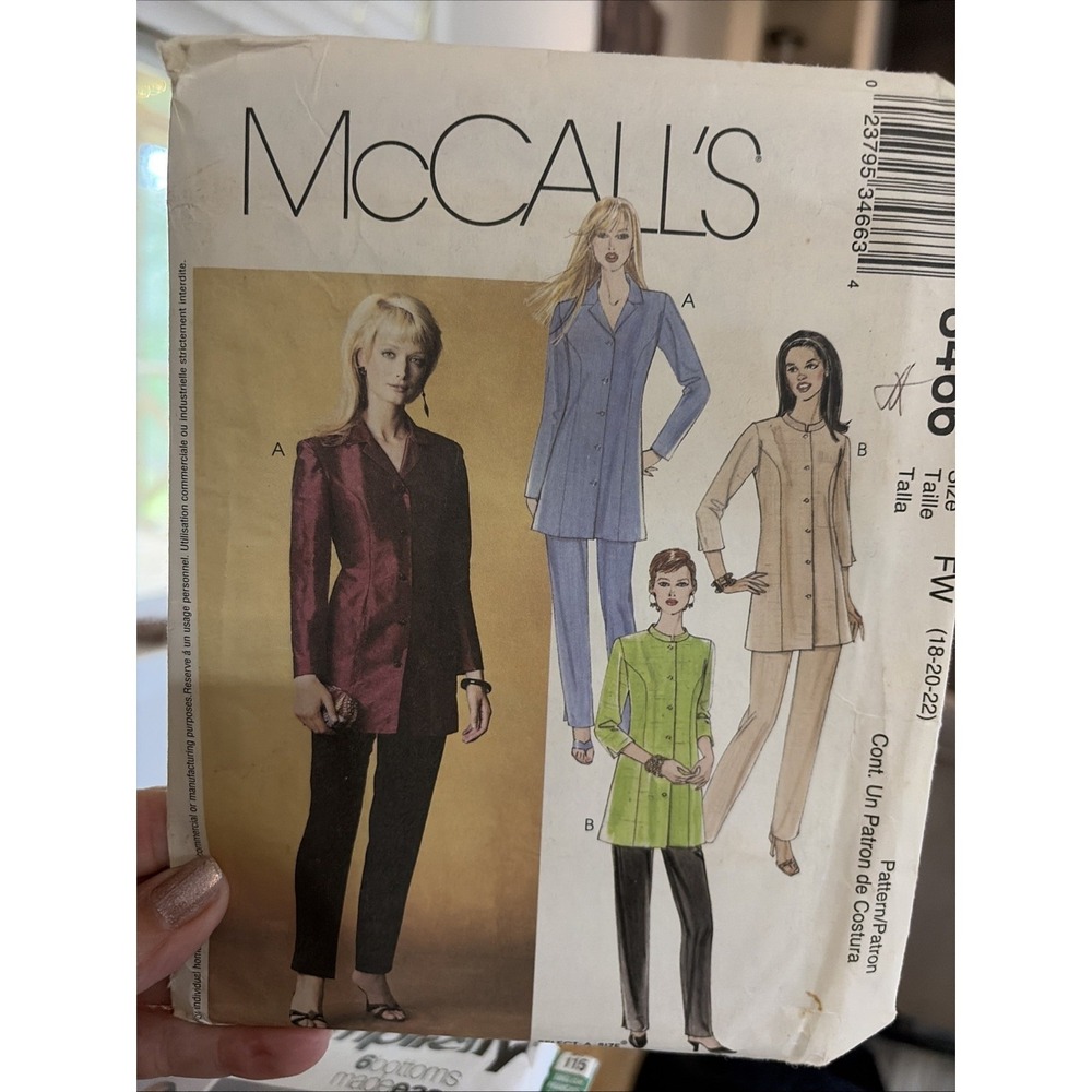 Vintage 2001 McCalls 3466 Pant Suits Sz 18-22 Uncut Sewing Pattern